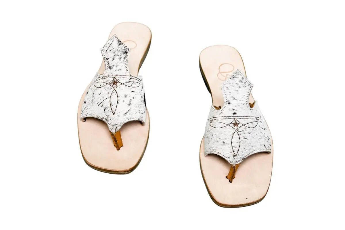 Handmade Western cowhide flip flops for women – size 8