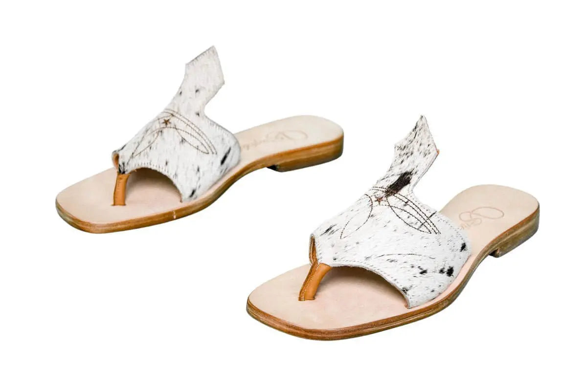 Handmade Western cowhide flip flops for women – size 8