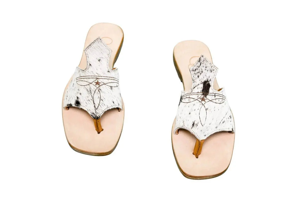 Handmade Western cowhide flip flops for women – size 8