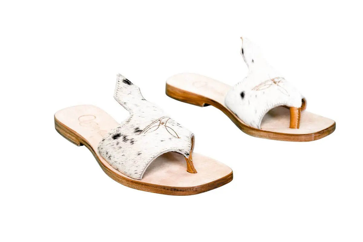 Handmade Western cowhide flip flops for women – size 8