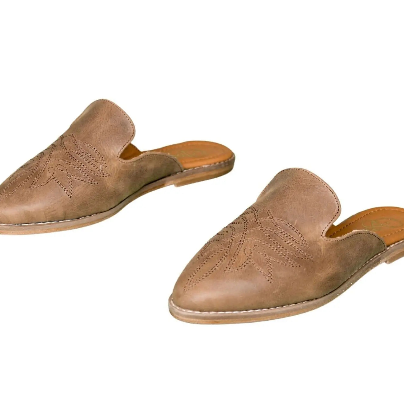 Abby Cowhide Mules – Brown Leather – Western Stitch Detail