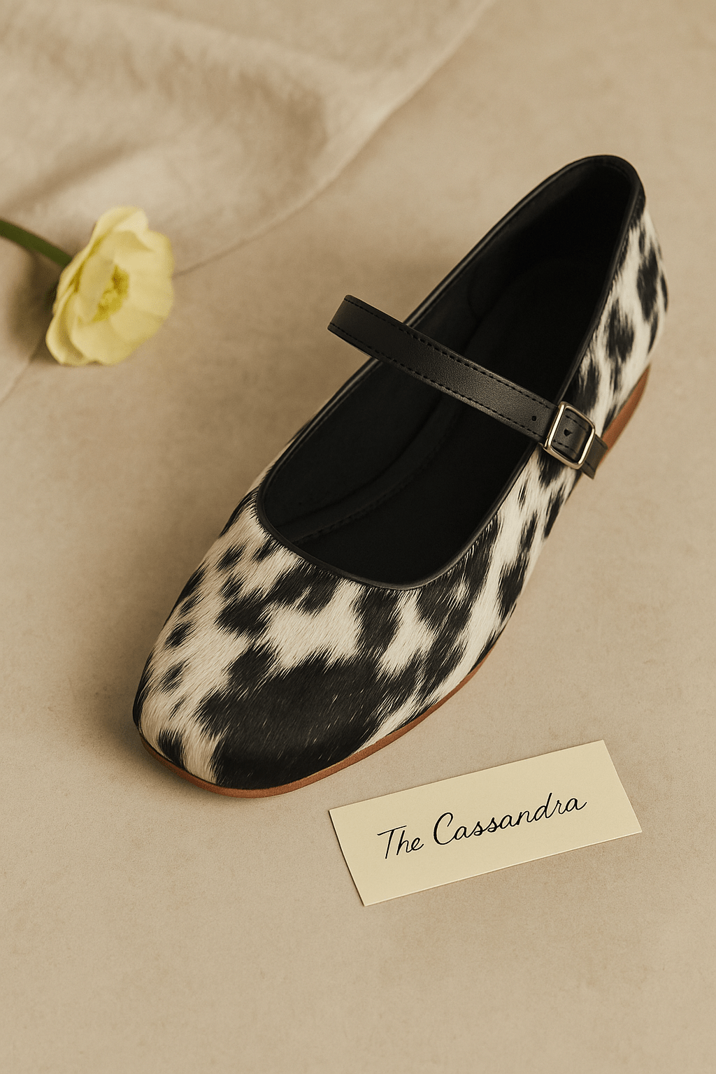 the cassandra cowhide flats - mary jane styles