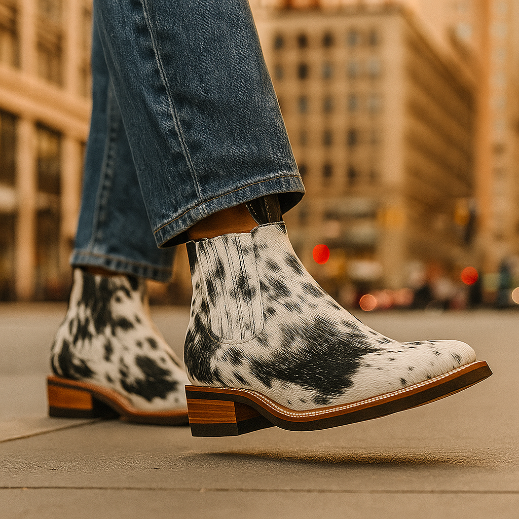 aurora city sole cowhide boots with black rubber sole
