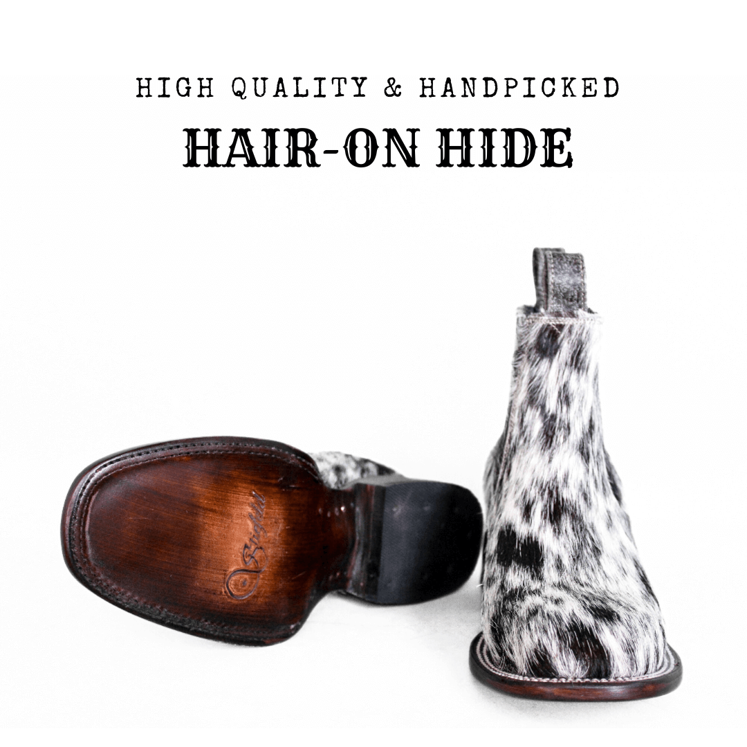 Close-up of handpicked cowhide hide showing rich hair-on-hide texture
