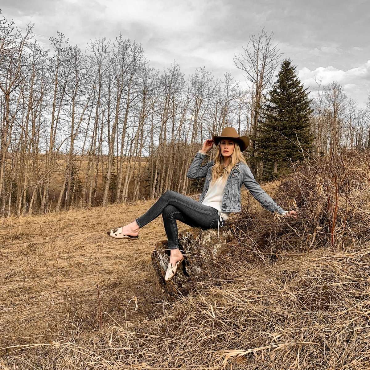 Women wearing abby cowhide mules in the country