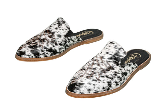Abby Cowhide Mules – Hair-on Hide – Size 11 – Side View