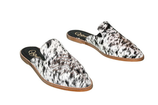Abby Cowhide Mules – Hair-on Hide – Size 11 – Side View