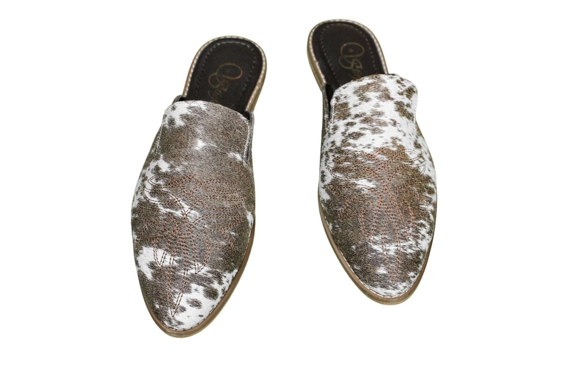 Abby Cowhide Mules – Hair-on Hide – Size 12 – Side View