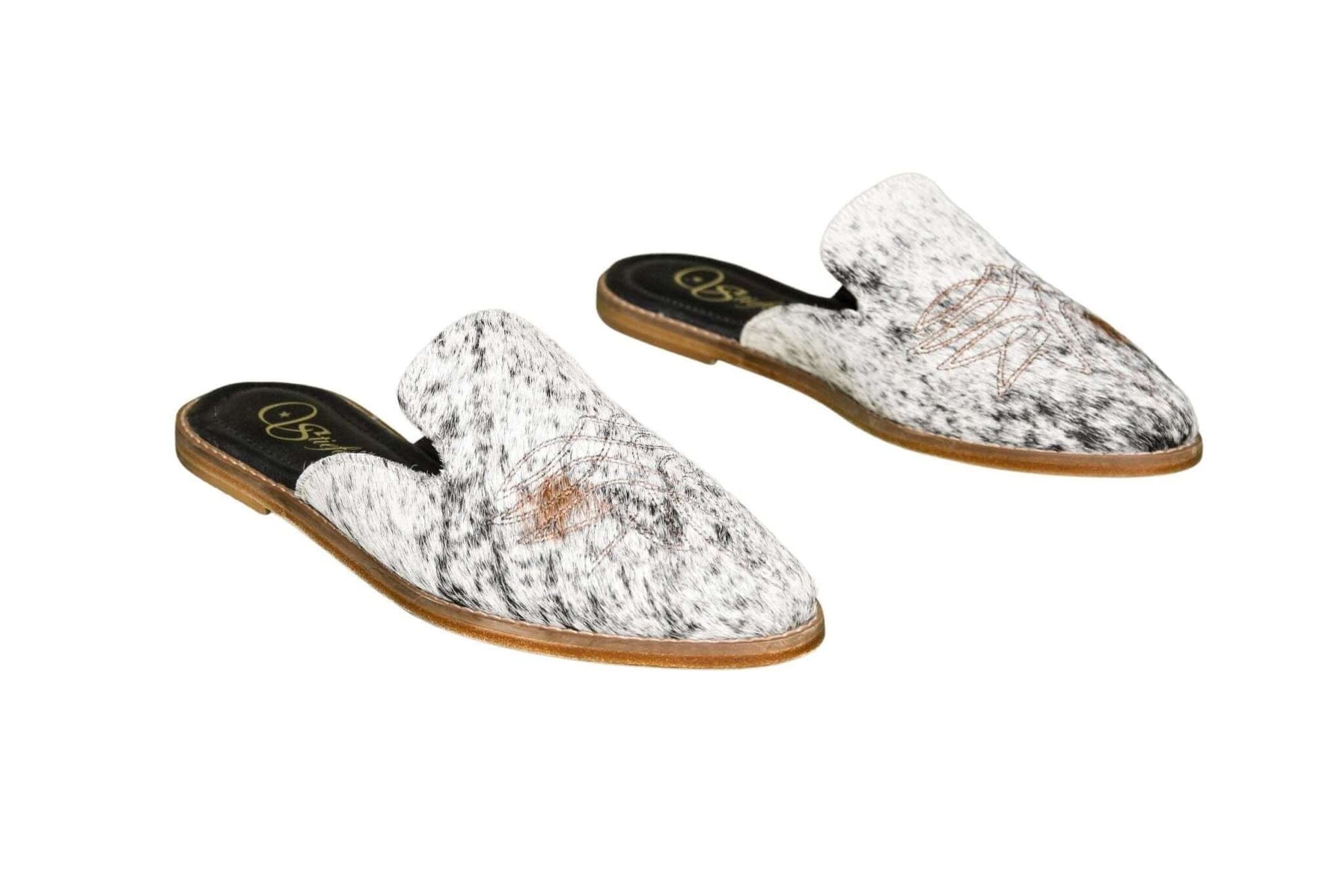 Abby Cowhide Mules – Hair-on Hide – Size 12 – Side View