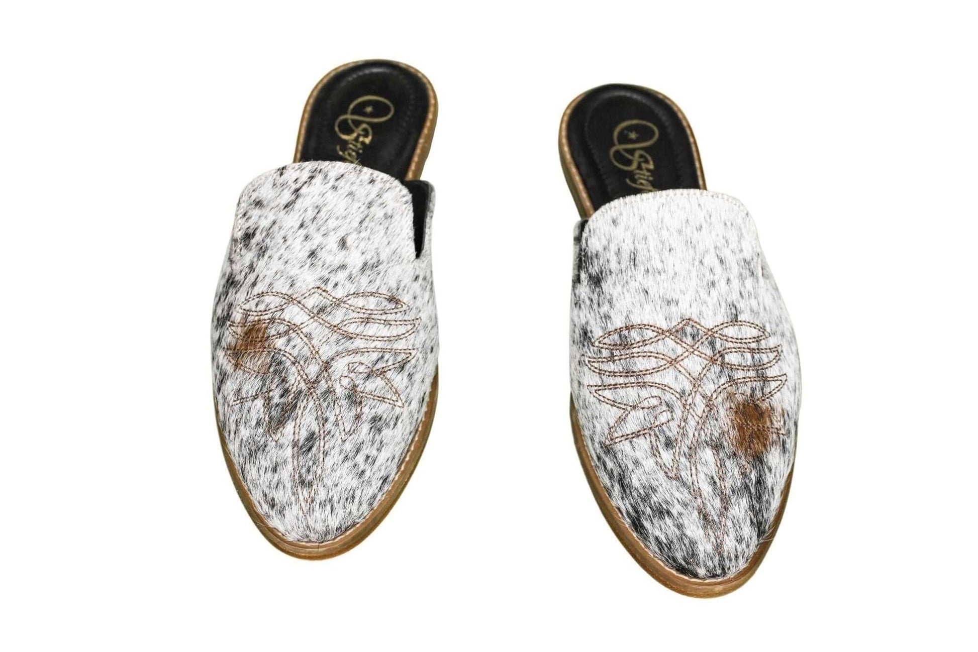 Abby Cowhide Mules – Hair-on Hide – Size 12 – Side View