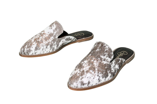 Abby Cowhide Mules – Hair-on Hide – Size 12 – Side View