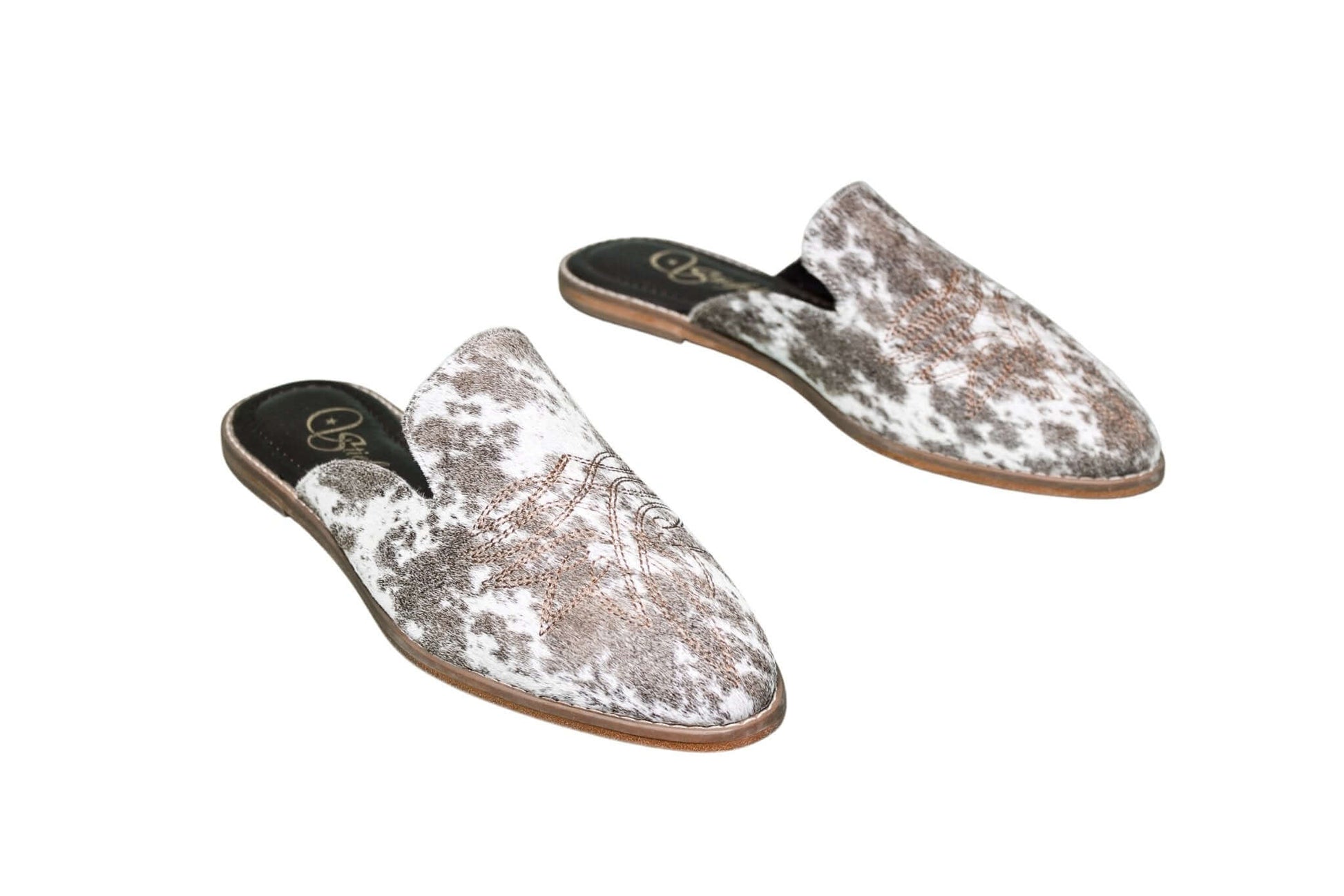 Abby Cowhide Mules – Hair-on Hide – Size 12 – Side View