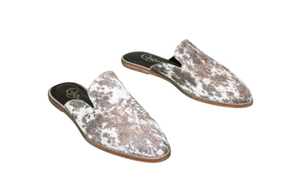 Abby Cowhide Mules – Hair-on Hide – Size 12 – Side View
