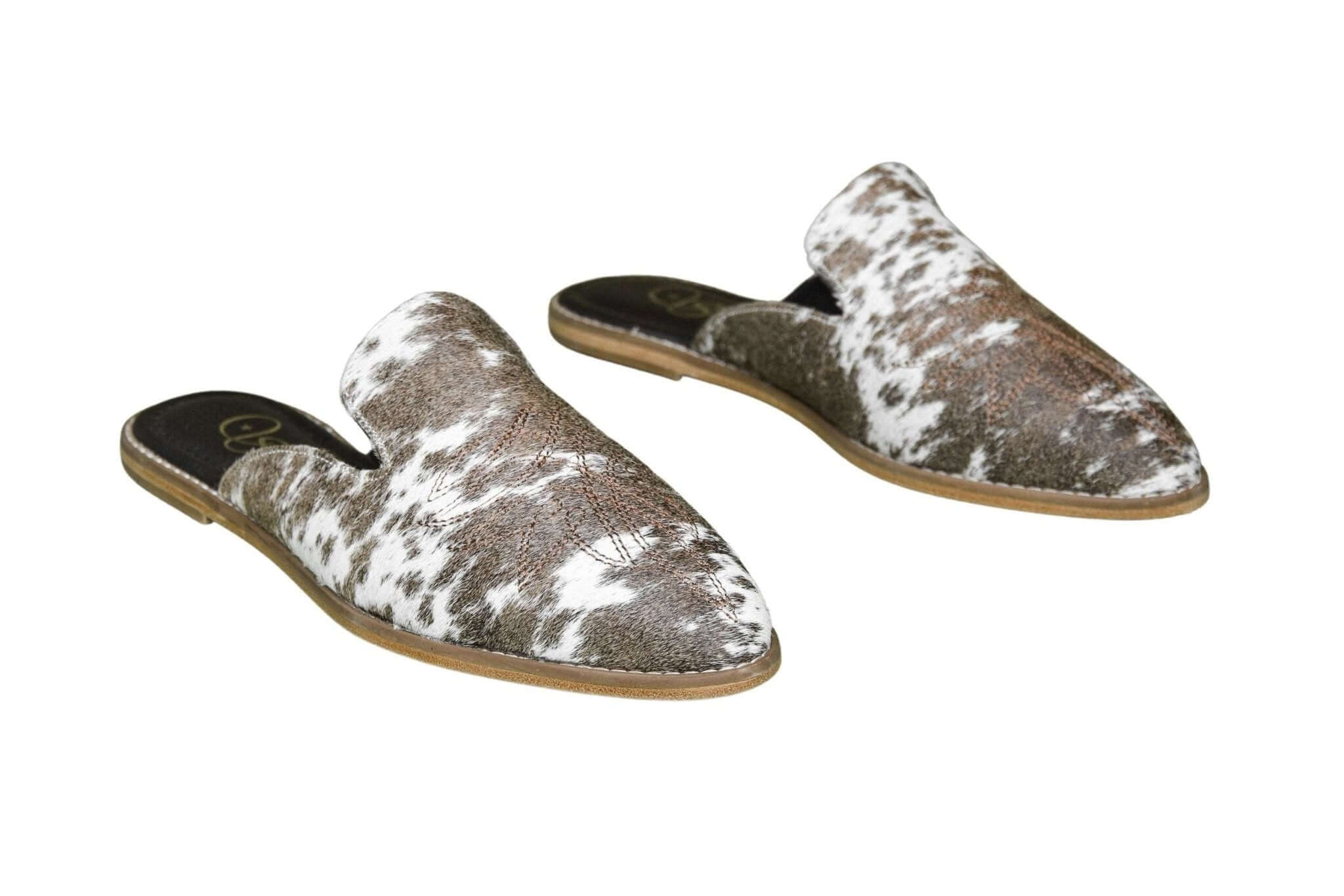 Abby Cowhide Mules – Hair-on Hide – Size 12 – Side View