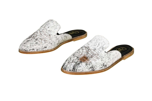 Abby Cowhide Mules – Hair-on Hide – Size 12 – Side View