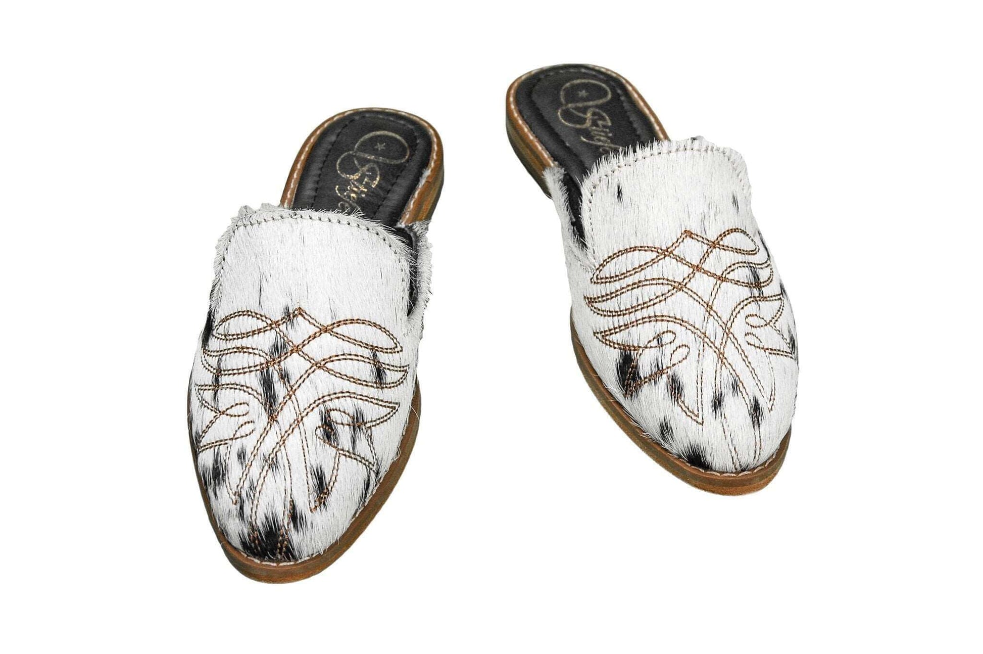 Abby Cowhide Mules – Hair-on Hide – Size 5 – Side View