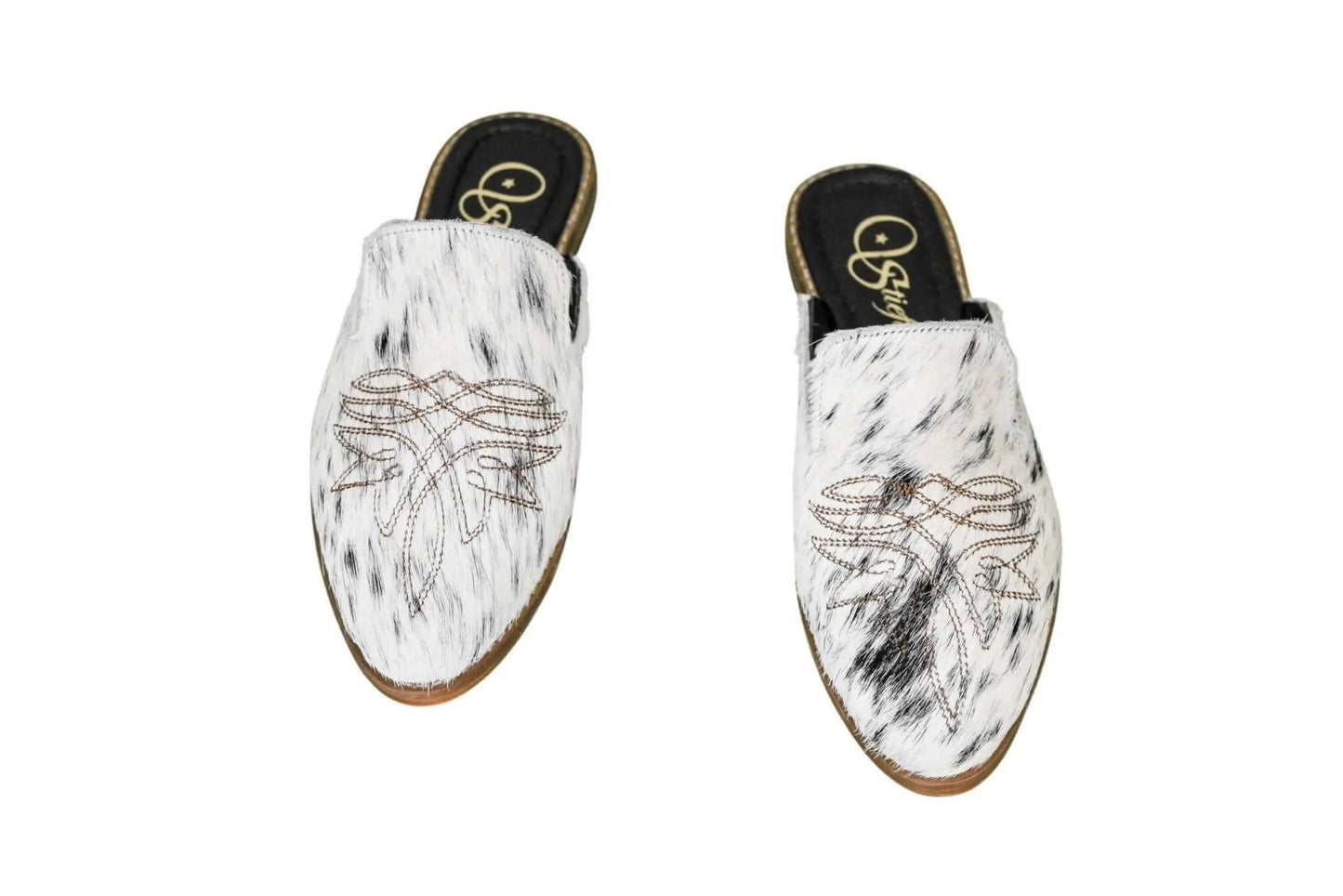 Abby Cowhide Mules – Hair-on Hide – Size 6 – Side View