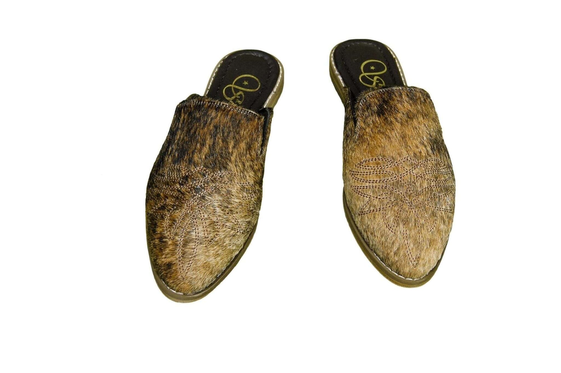Abby Cowhide Mules – Hair-on Hide – Size 6 – Side View