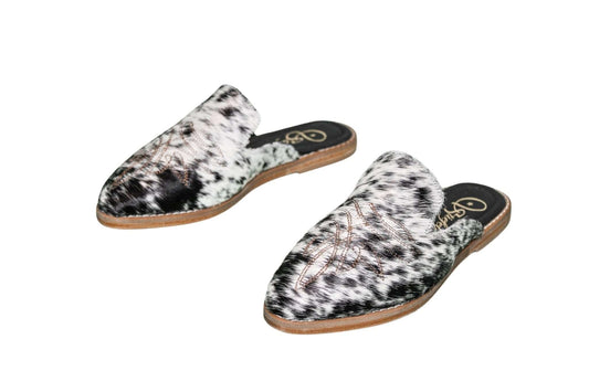 Abby Cowhide Mules – Hair-on Hide – Size 6 – Side View