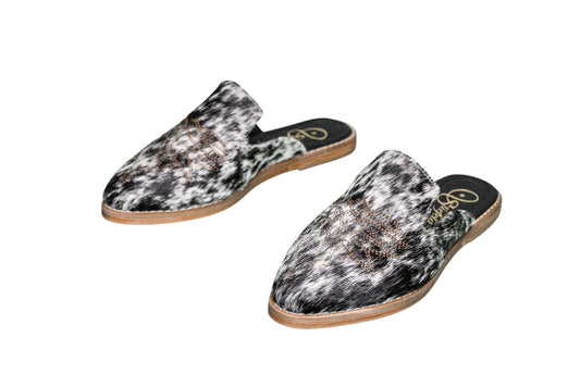 Abby Cowhide Mules – Hair-on Hide – Size 6 – Side View