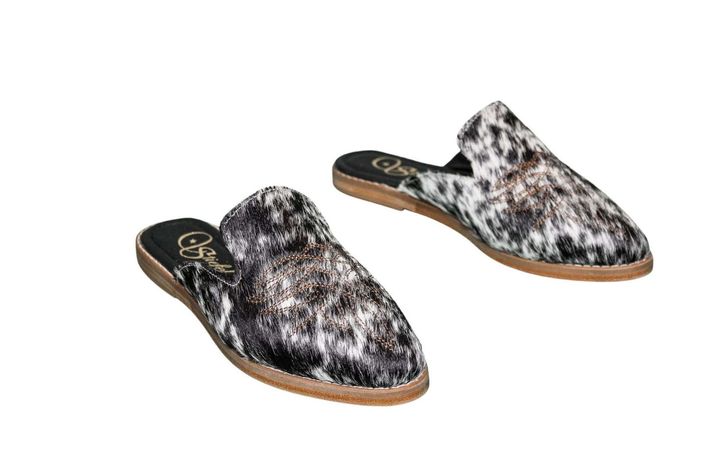 Abby Cowhide Mules – Hair-on Hide – Size 6 – Side View