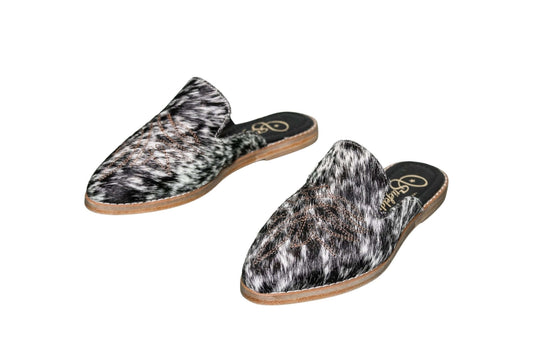 Abby Cowhide Mules – Hair-on Hide – Size 6 – Side View