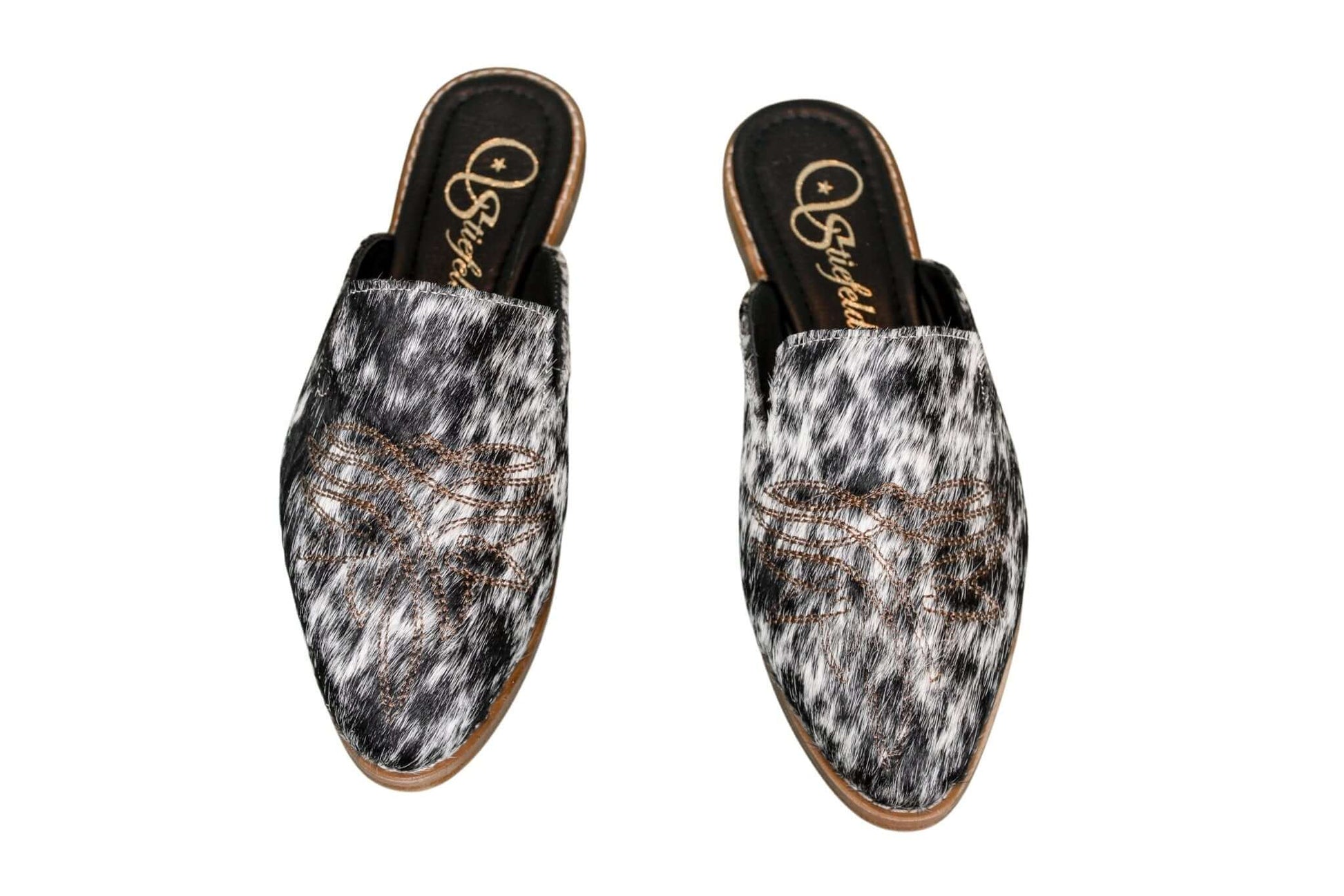 Abby Cowhide Mules – Hair-on Hide – Size 6 – Side View