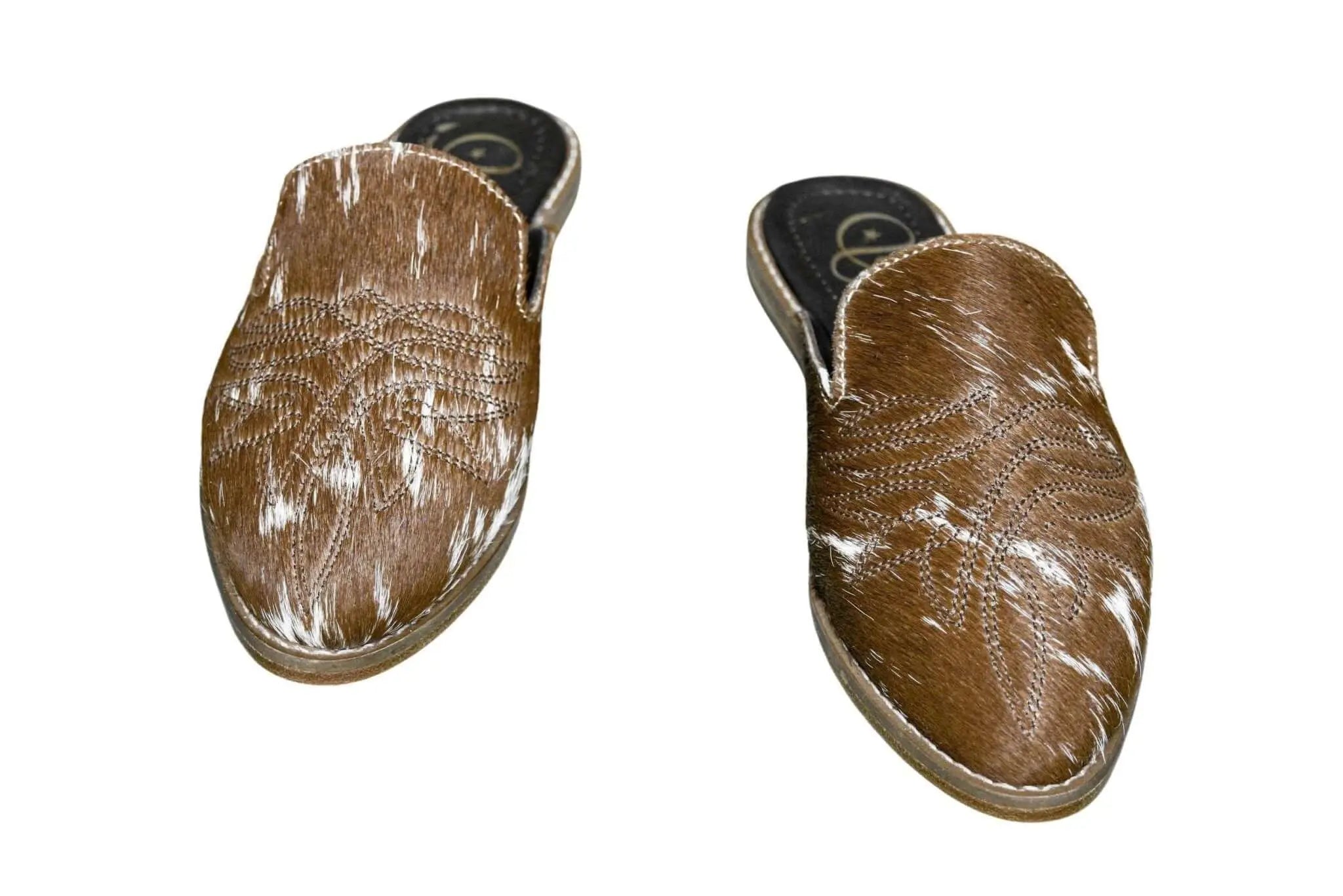 Abby Cowhide Mules – Hair-on Hide – Size 6 – Side View