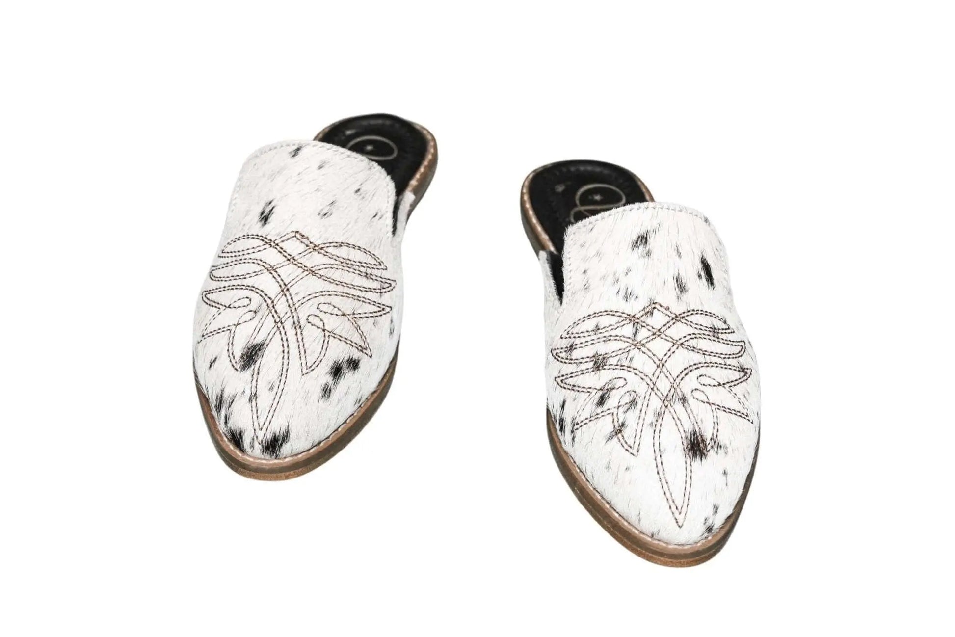 Abby Cowhide Mules – Hair-on Hide – Size 6 – Side View