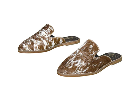 Abby Cowhide Mules – Hair-on Hide – Size 6 – Side View