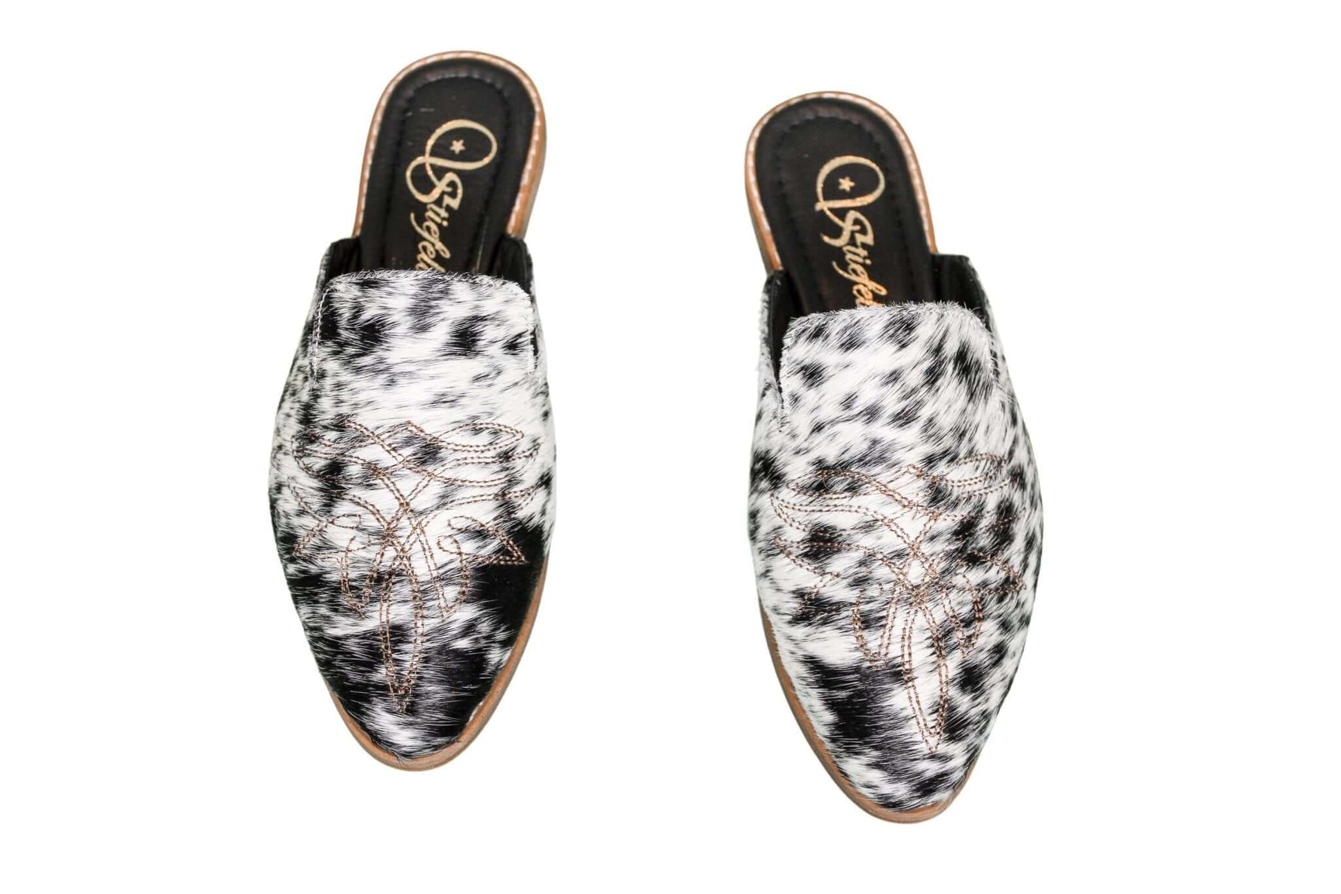 Abby Cowhide Mules – Hair-on Hide – Size 6 – Side View