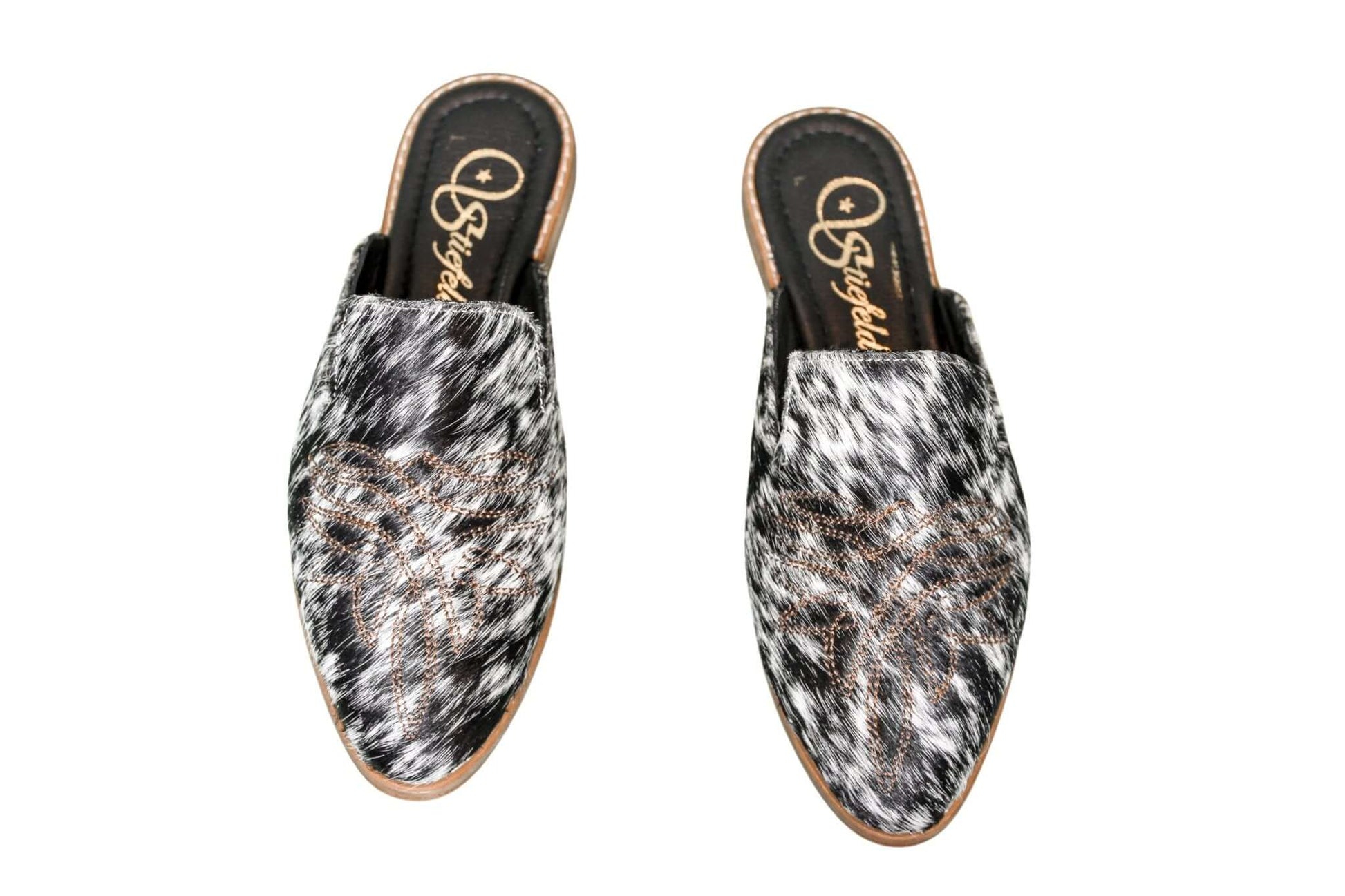 Abby Cowhide Mules – Hair-on Hide – Size 6 – Side View