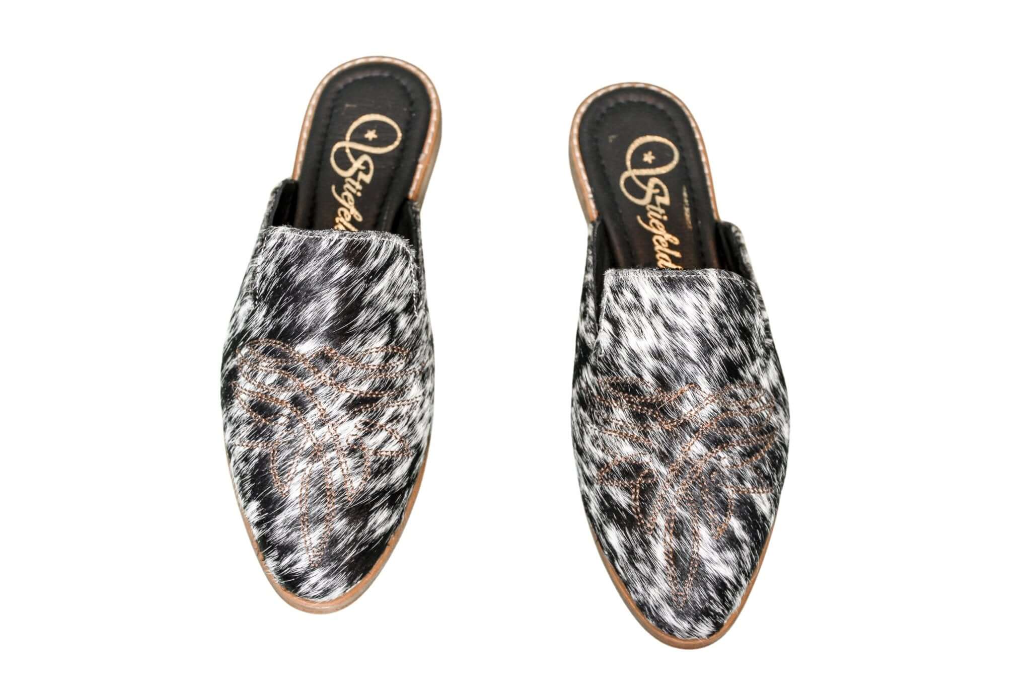 Abby Cowhide Mules – Hair-on Hide – Size 6 – Side View