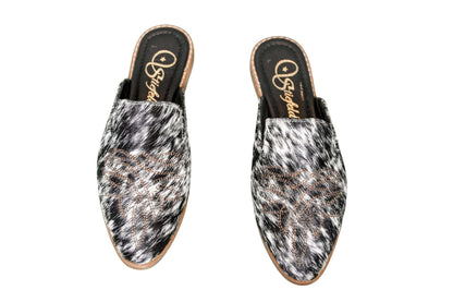 Abby Cowhide Mules – Hair-on Hide – Size 6 – Side View