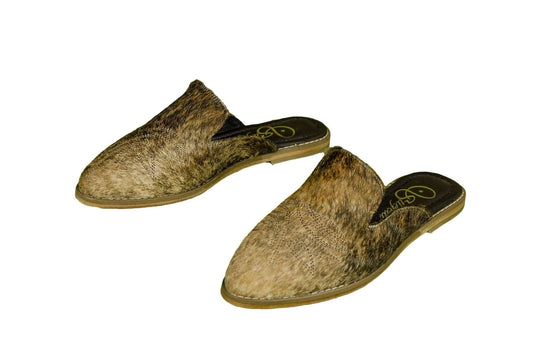 Abby Cowhide Mules – Hair-on Hide – Size 6 – Side View