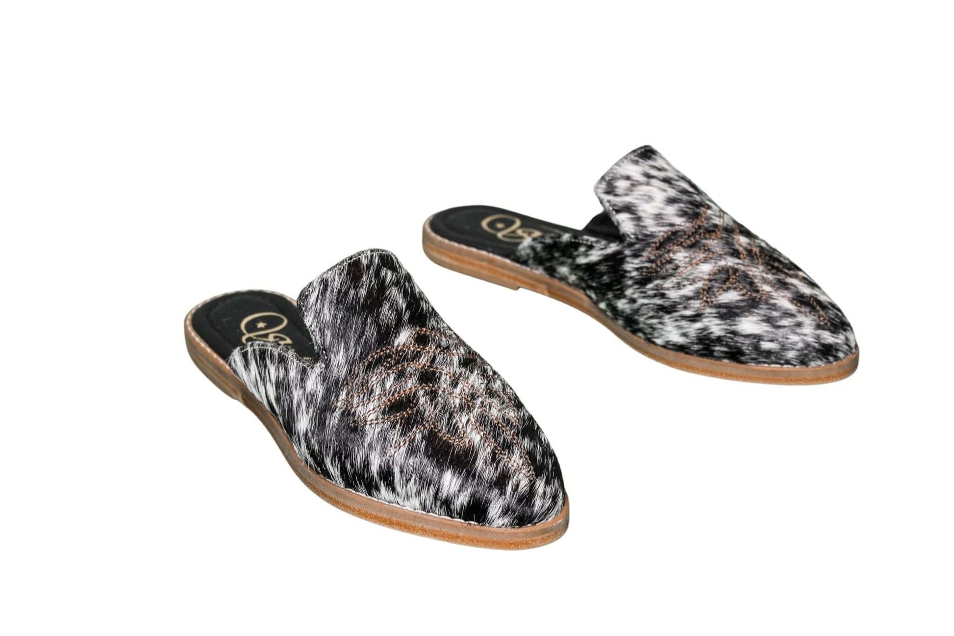 Abby Cowhide Mules – Hair-on Hide – Size 6 – Side View