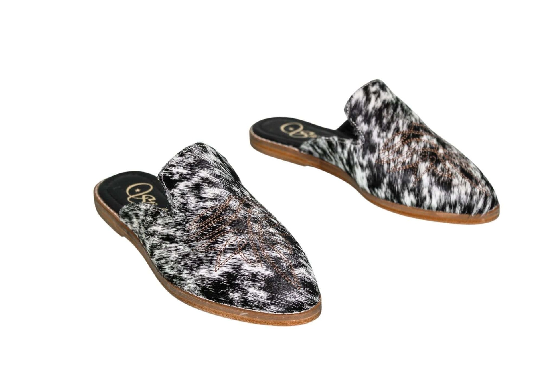 Abby Cowhide Mules – Hair-on Hide – Size 7 – Side View