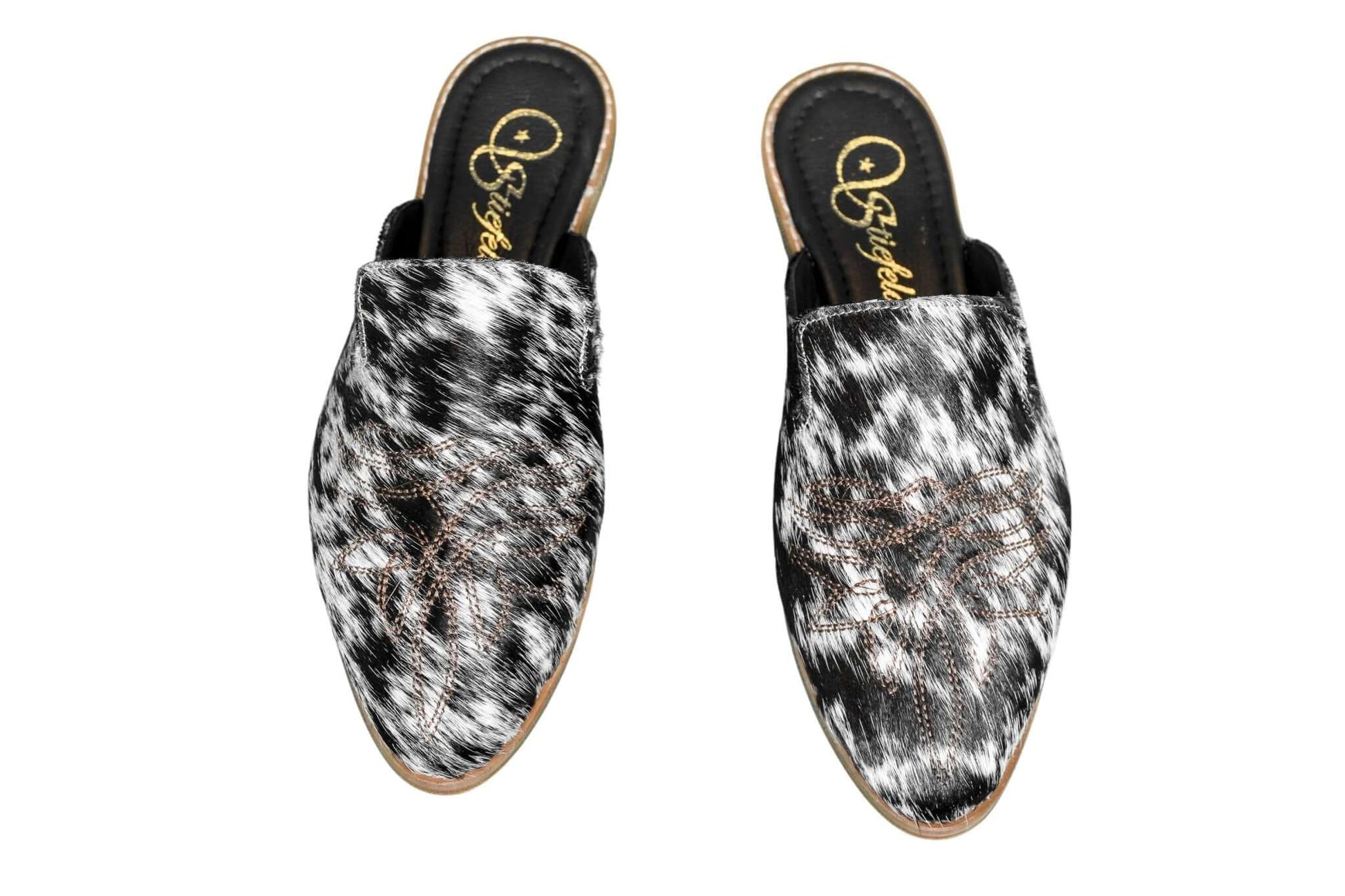 Abby Cowhide Mules – Hair-on Hide – Size 7 – Side View