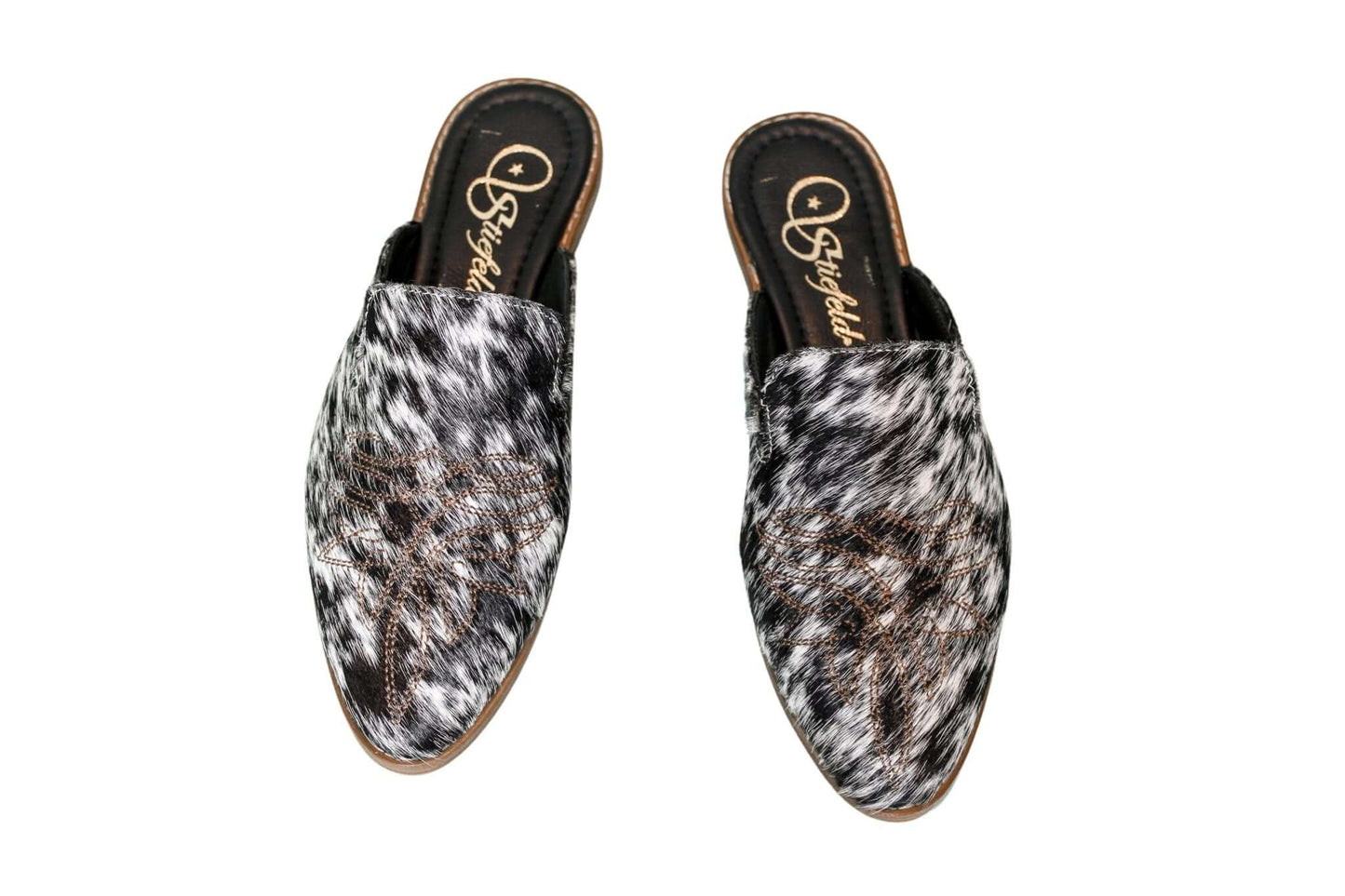 Abby Cowhide Mules – Hair-on Hide – Size 7 – Side View