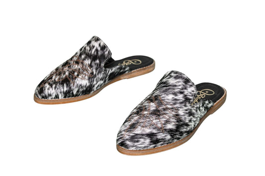 Abby Cowhide Mules – Hair-on Hide – Size 7 – Side View