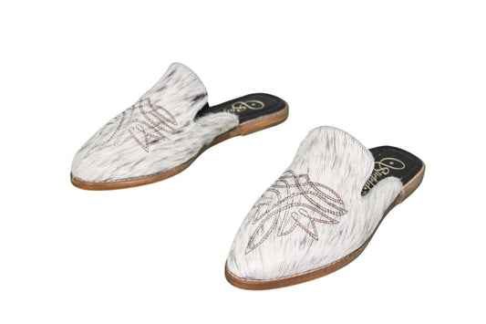 Abby Cowhide Mules – Hair-on Hide – Size 8 – Side View