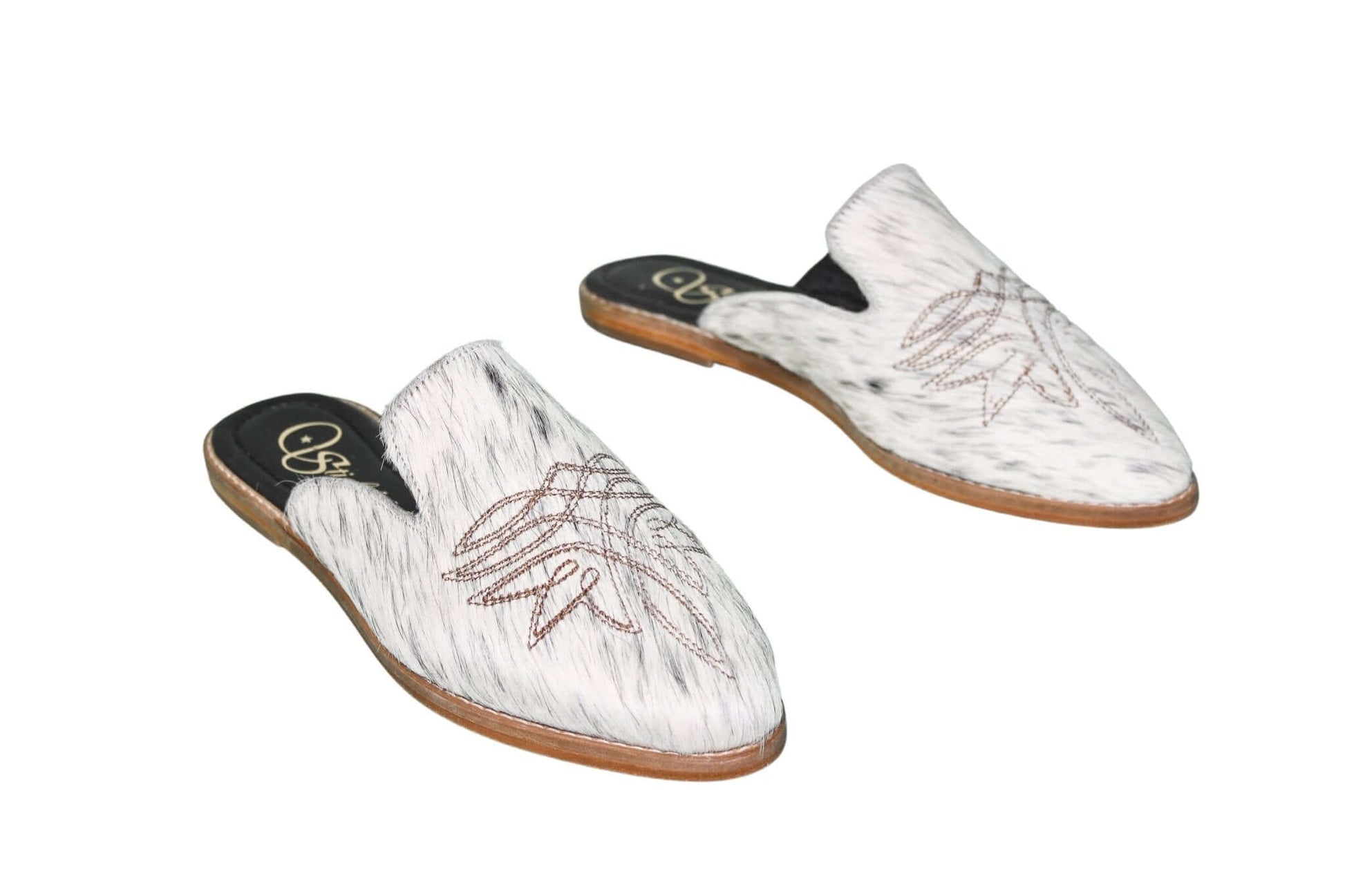 Abby Cowhide Mules – Hair-on Hide – Size 8 – Side View