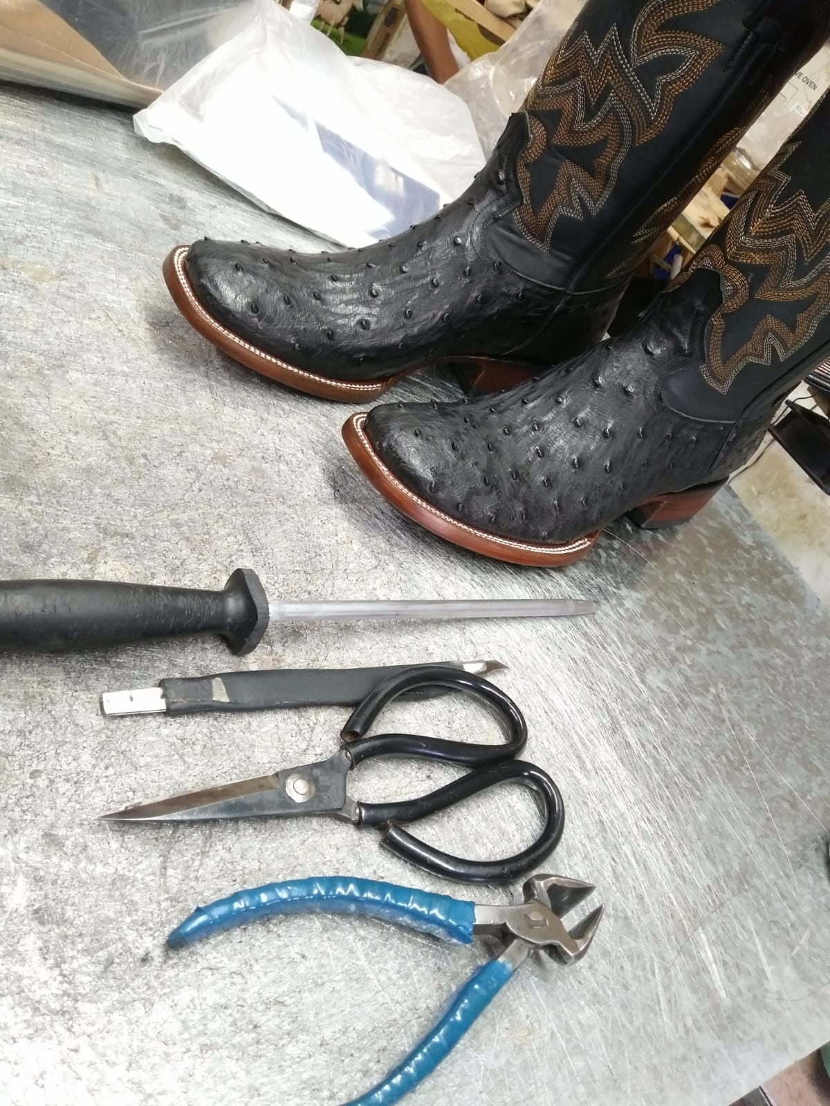 view of boot showing handmade production