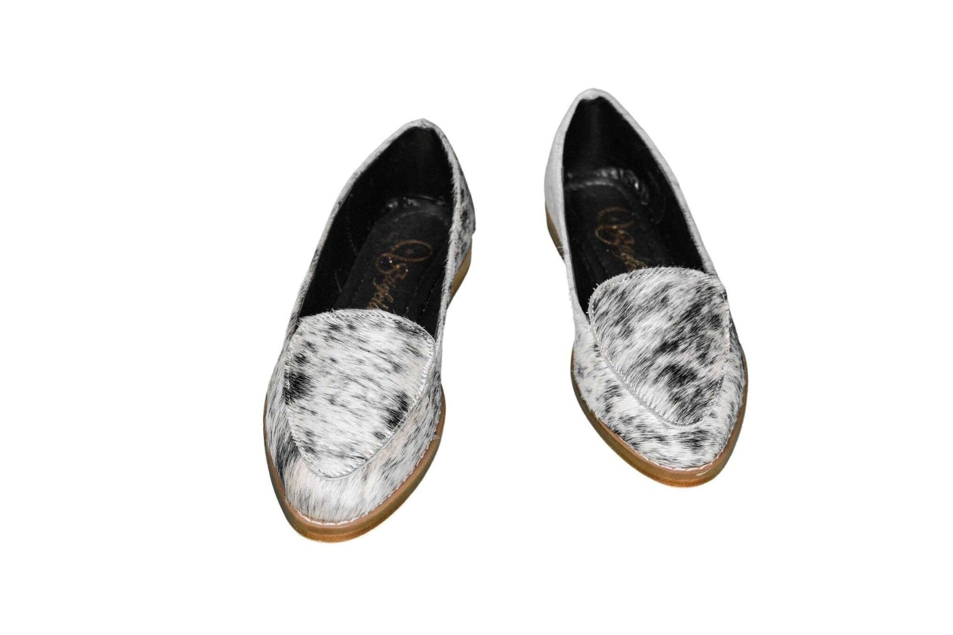 Gretta Cowhide Loafers – Hair-on Hide Almond Toe Western Loafers – Size 5
