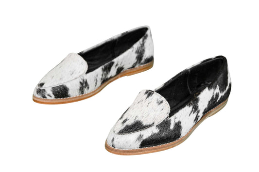 Gretta Cowhide Loafers – Hair-on Hide Almond Toe Western Loafers – Size 7