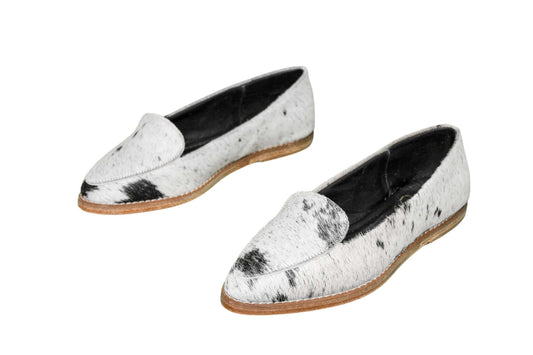 Gretta Cowhide Loafers – Hair-on Hide Almond Toe Western Loafers – Size 7