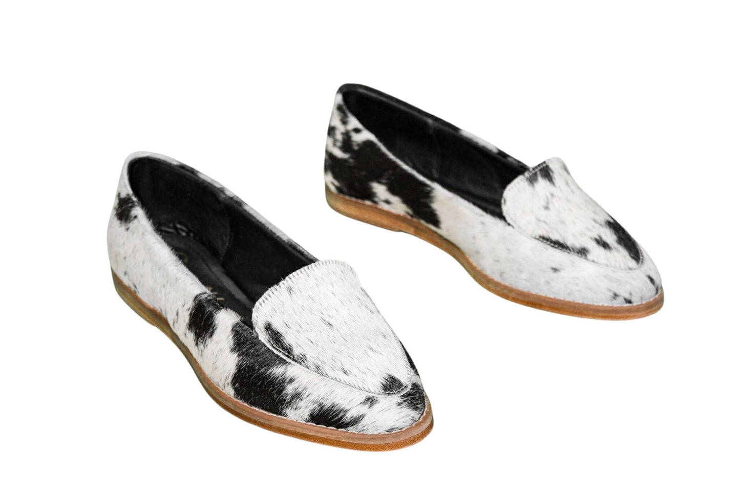 Gretta Cowhide Loafers – Hair-on Hide Almond Toe Western Loafers – Size 7