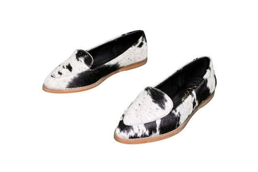 Gretta Cowhide Loafers – Hair-on Hide Almond Toe Western Loafers – Size 8