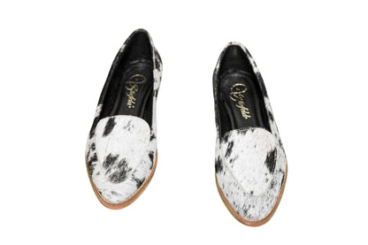 Gretta Cowhide Loafers – Hair-on Hide Almond Toe Western Loafers – Size 8