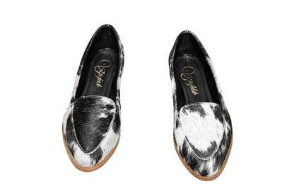 Gretta Cowhide Loafers – Hair-on Hide Almond Toe Western Loafers – Size 8